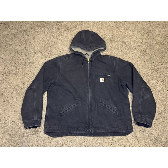 CARHARTT Washed Gray Duck Sherpa Lined Jacket Hoodie Outdoor Utility Workwear XL - Picture 1 of 15